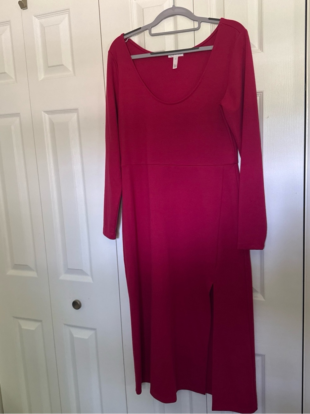 Leith Women’s Long Sleeve Scoop Neck raspberry pink Dress large